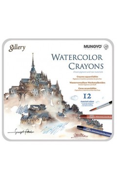 MUNGYO WaterColor Crayons 12 colors in Tin Case