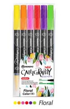 Mungyo Water Based Calligraphy Pen Twin Double Sided 6 Basic Colors