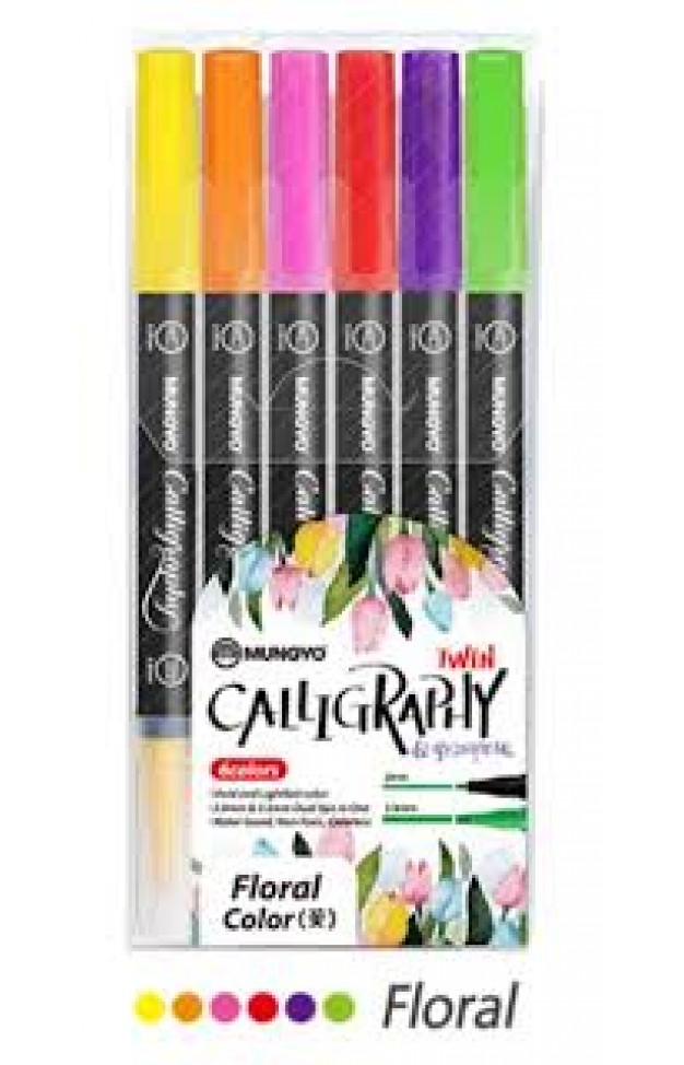 Mungyo Water Based Calligraphy Pen Twin Double Sided 6 Basic Colors