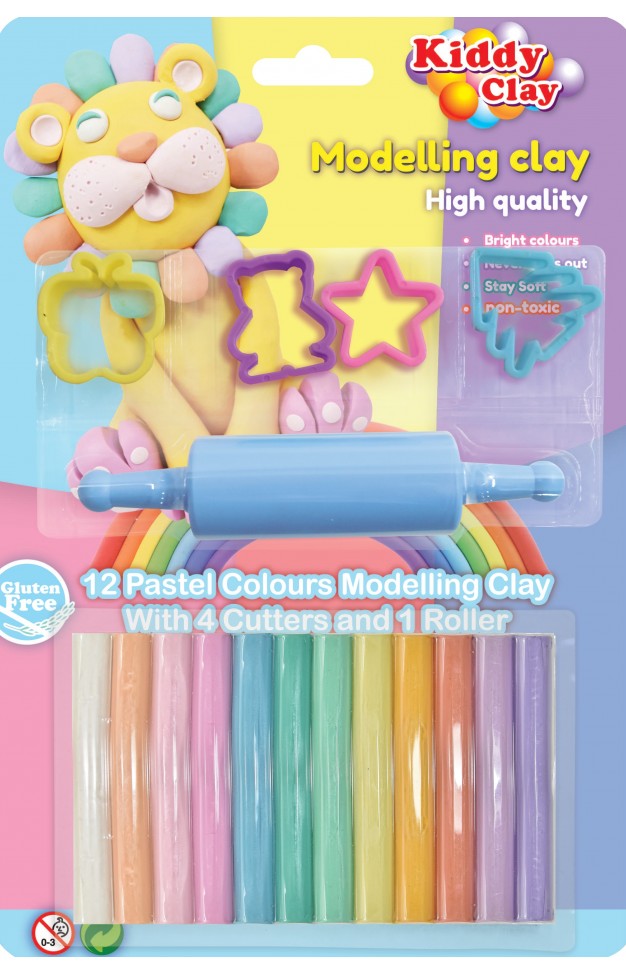 Kiddy Clay Modeling 12 Colors  4 Cutters 1 Roller