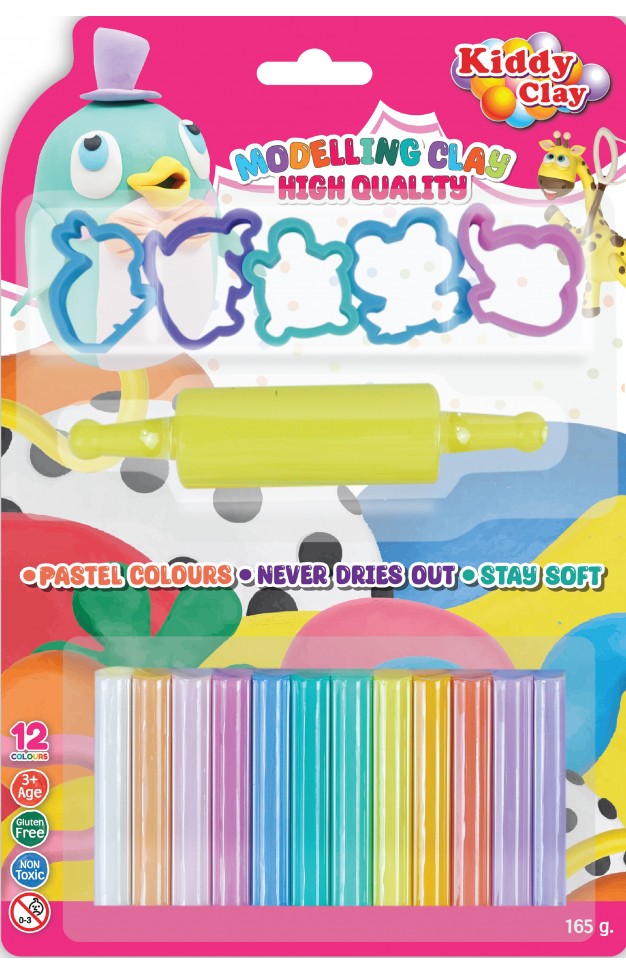 Kiddy Clay Modeling 12 Colors  5 Cutter 1 Roller