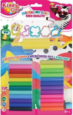 Kiddy Clay Modeling 24 Colors  5 Cutter 1 Roller