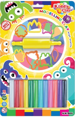 Kiddy Clay Modeling 12 Colors  8 Cutter 1 Roller