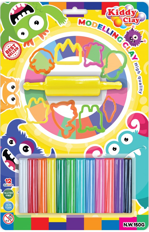 Kiddy Clay Modeling 12 Colors  8 Cutter 1 Roller