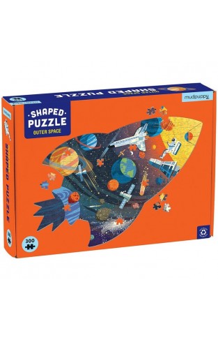 Mudpuppy Outer Space Shaped Scene Puzzle, 300 Pieces, 23x16  Ages 7+ - Features a Colorful Scene of Planets, Satellites, Stars and More - (PUZZLE)
