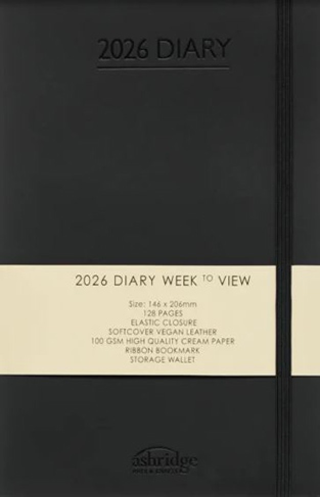 Ashridge PU A6 Week to View Diary 2026  Black
